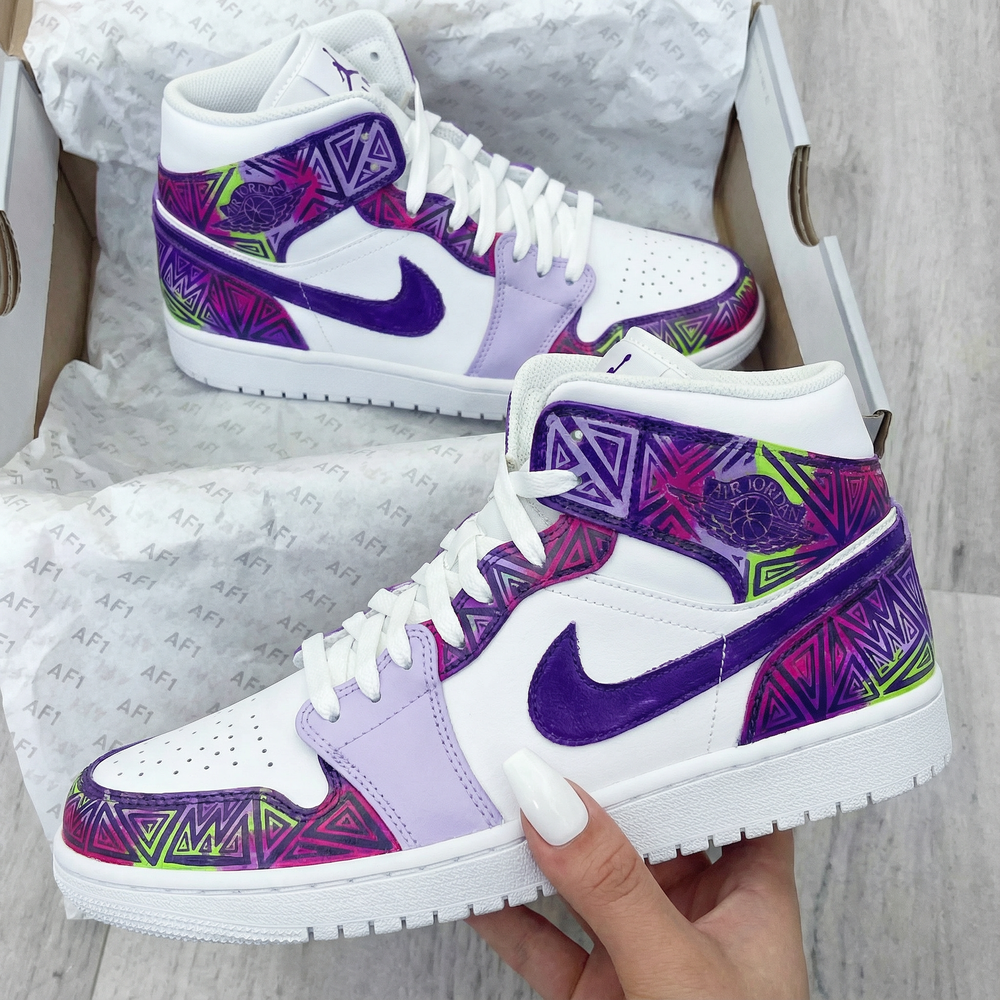 Jordon Pattern Custom Air Jordan 1 Purple Pink Geometric Pattern – Lilaccustom