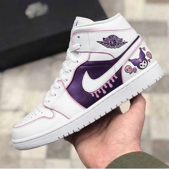 Custom Air Jordan 1 Purple Pink Kuromi Skulls Hearts Drip