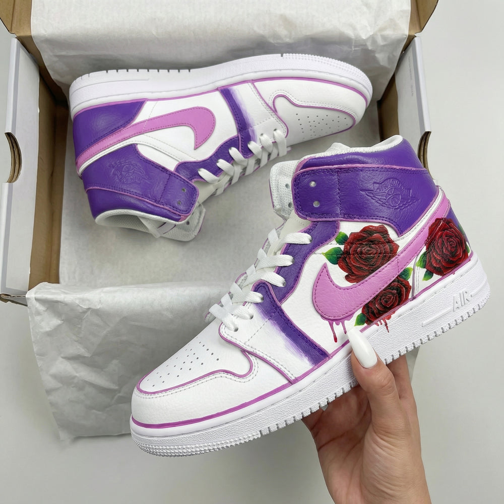 Custom Air Jordan 1 Purple Pink Rose Design