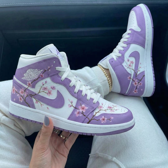 Custom Air Jordan 1 Purple White Cherry Blossom