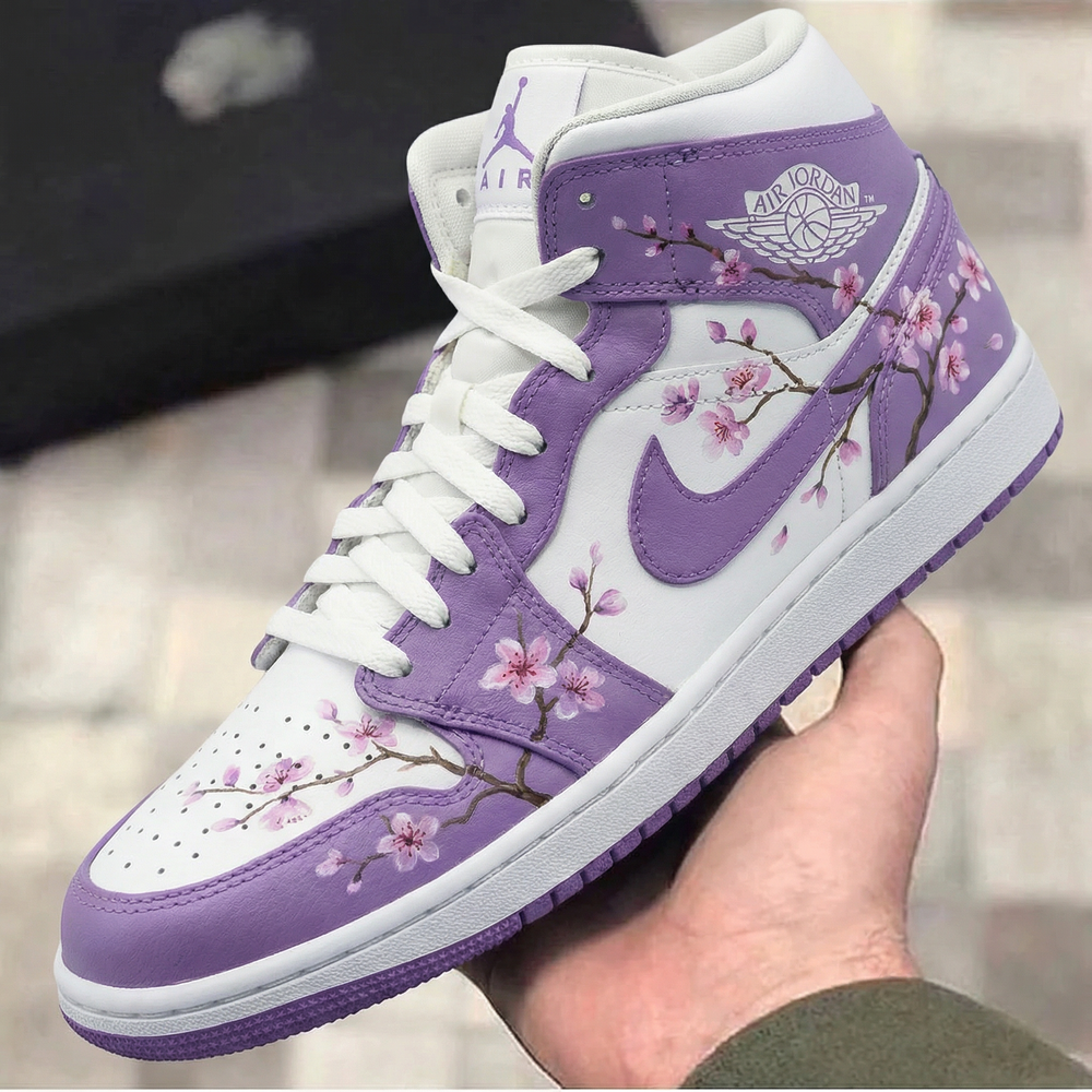 Custom Air Jordan 1 Purple White Cherry Blossom