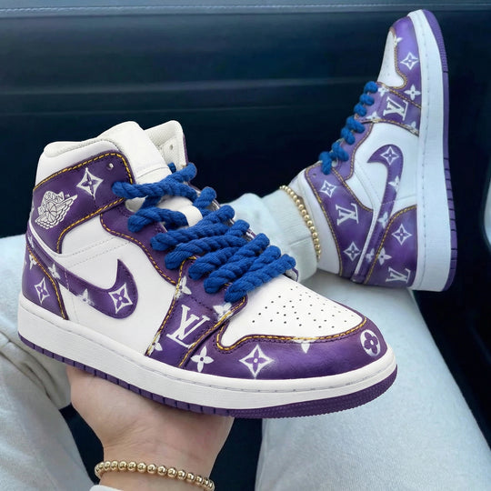 Custom Air Jordan 1 Purple White LV Print