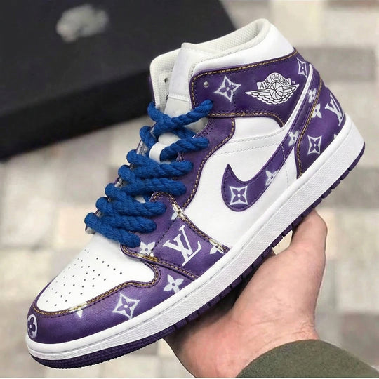 Custom Air Jordan 1 Purple White LV Print