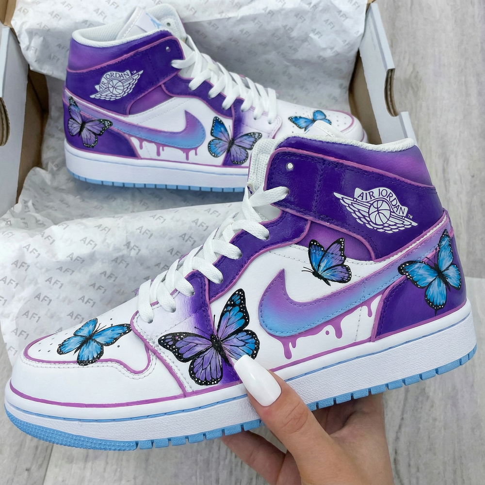 Custom Air Jordan 1 Purple White with Butterflies