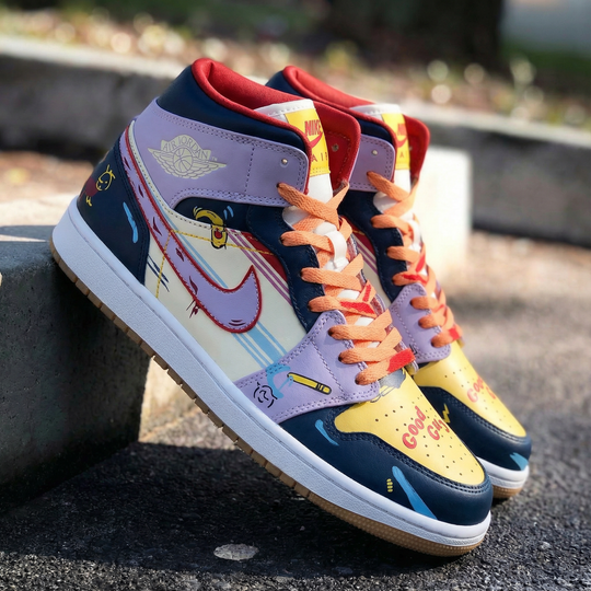 Custom Air Jordan 1 Purple Yellow Cartoon Pattern