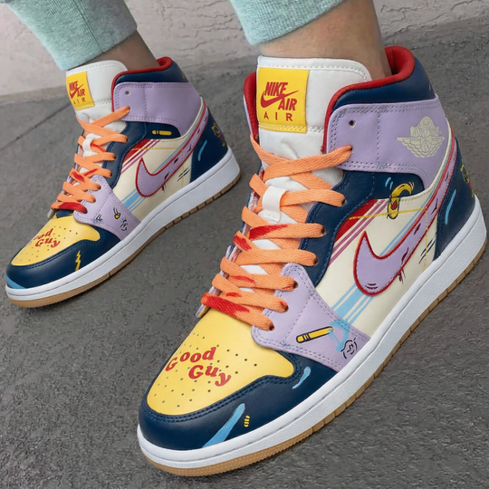 Custom Air Jordan 1 Purple Yellow Cartoon Pattern