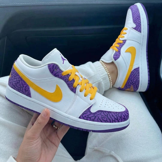 Custom Air Jordan 1 Purple Yellow Crackle Pattern