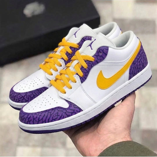Custom Air Jordan 1 Purple Yellow Crackle Pattern