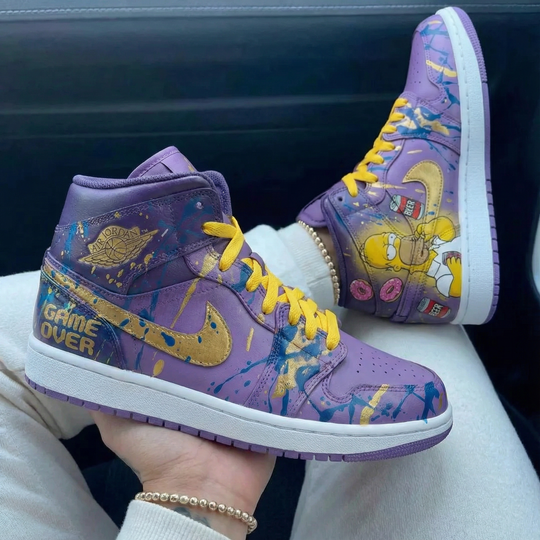 Custom Air Jordan 1 Purple Yellow Simpsons Theme