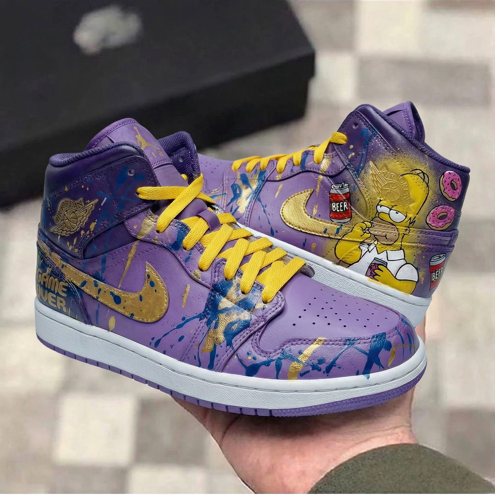 Custom Air Jordan 1 Purple Yellow Simpsons Theme