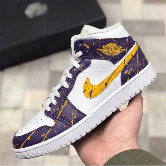 Custom Air Jordan 1 Purple Yellow Splatter Paint