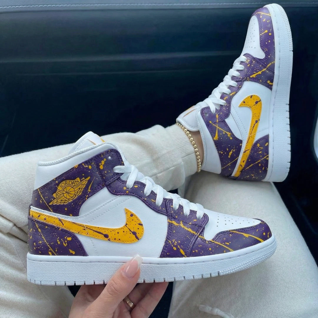 Custom Air Jordan 1 Purple Yellow Splatter Paint