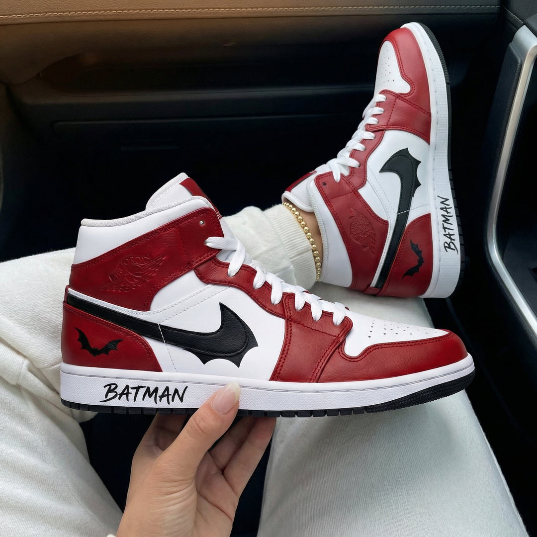 Custom Air Jordan 1 Red Black Batman Bats