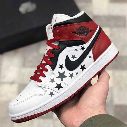 Custom Air Jordan 1 Red Black Stars
