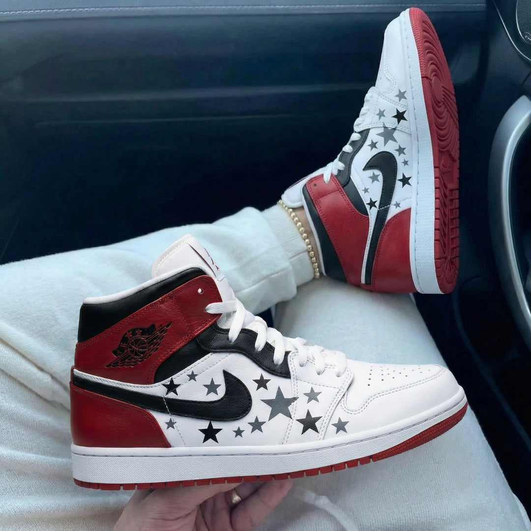 Custom Air Jordan 1 Red Black Stars