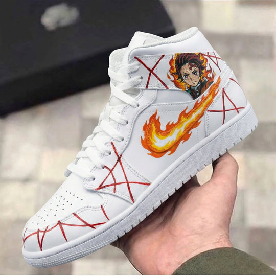 Custom Air Jordan 1 Red Flame Demon Slayer Cross Lines Demon Slayer Kimetsu no Yaiba