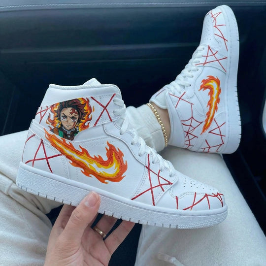 Custom Air Jordan 1 Red Flame Demon Slayer Cross Lines Demon Slayer Kimetsu no Yaiba