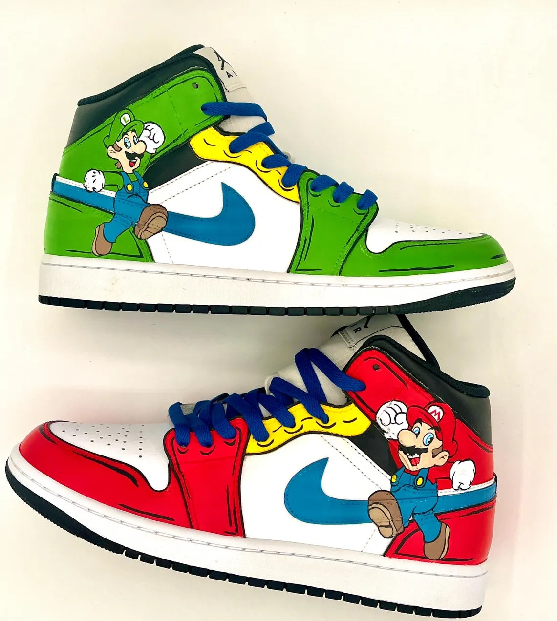 Custom Air Jordan 1 Red Green And White Mario Cartoon