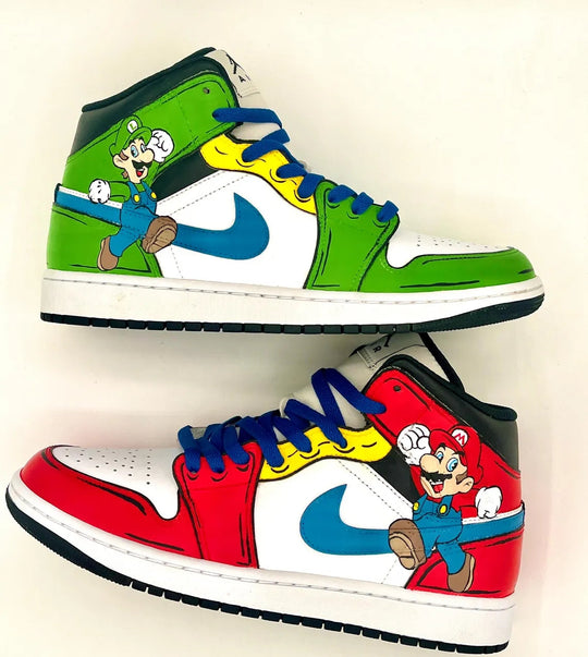 Custom Air Jordan 1 Red Green And White Mario Cartoon