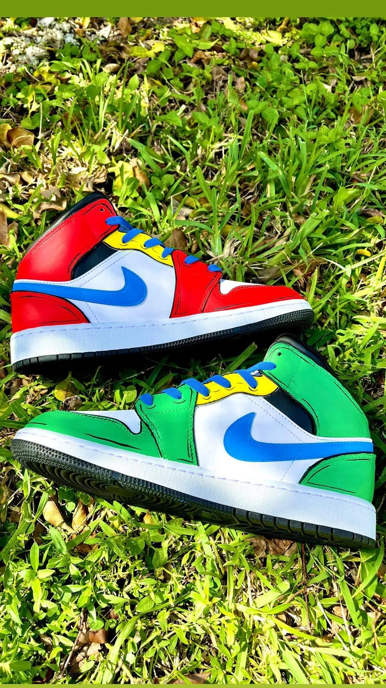 Custom Air Jordan 1 Red Green And White Mario Cartoon