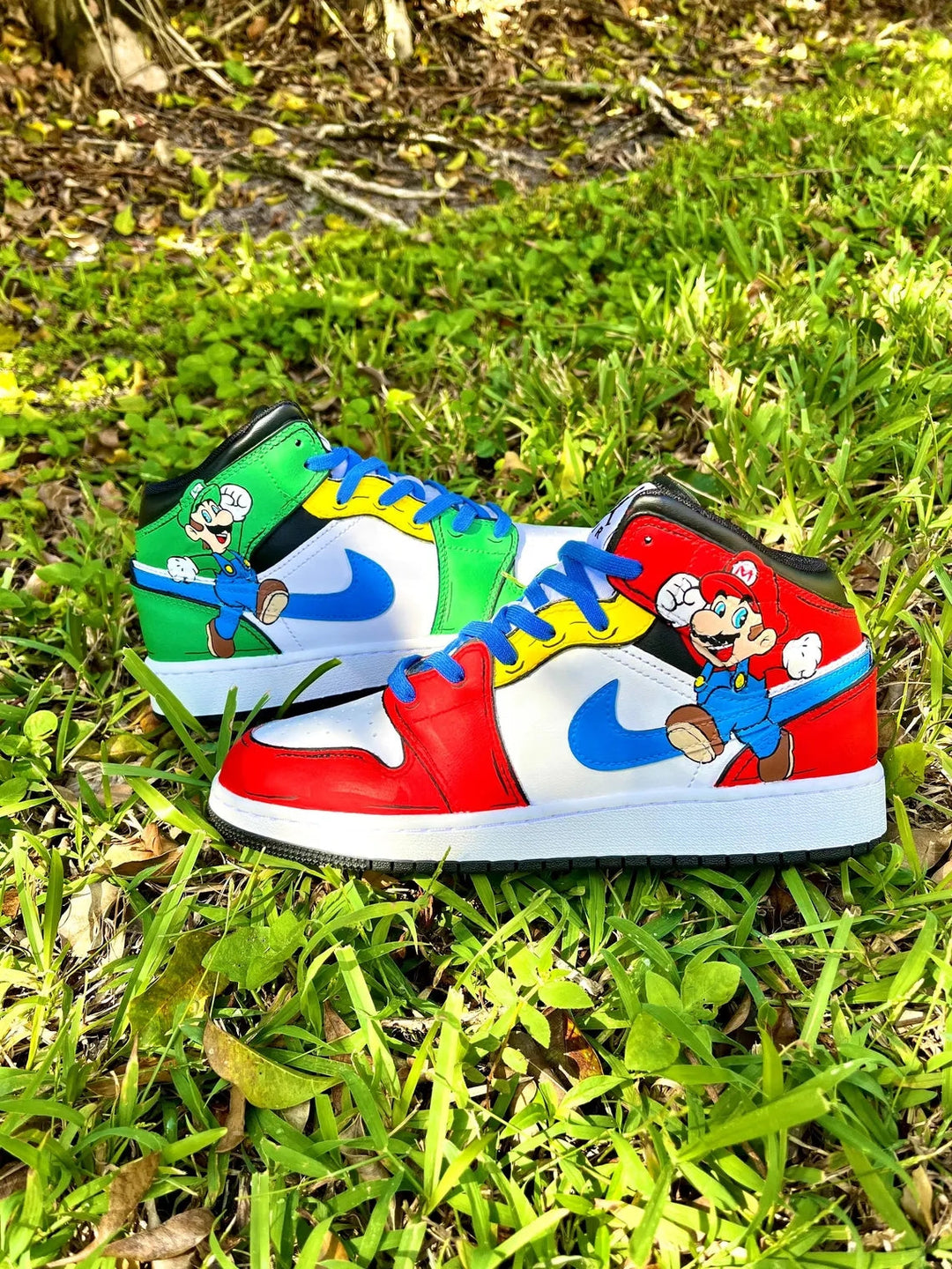 Custom Air Jordan 1 Red Green And White Mario Cartoon