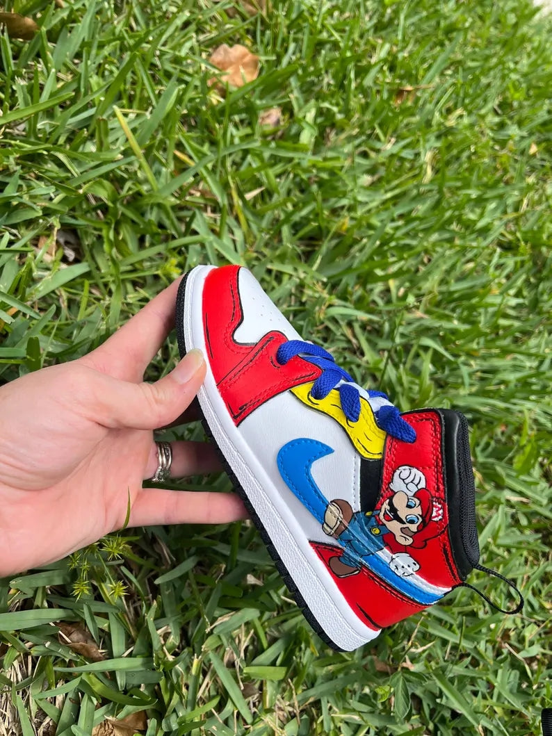 Custom Air Jordan 1 Red Green And White Mario Cartoon