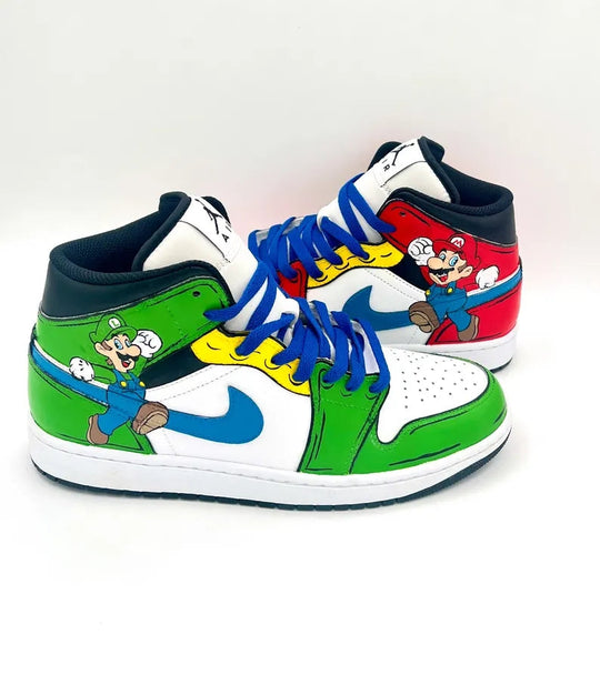 Custom Air Jordan 1 Red Green And White Mario Cartoon