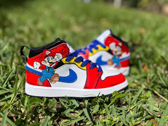 Custom Air Jordan 1 Red Green And White Mario Cartoon
