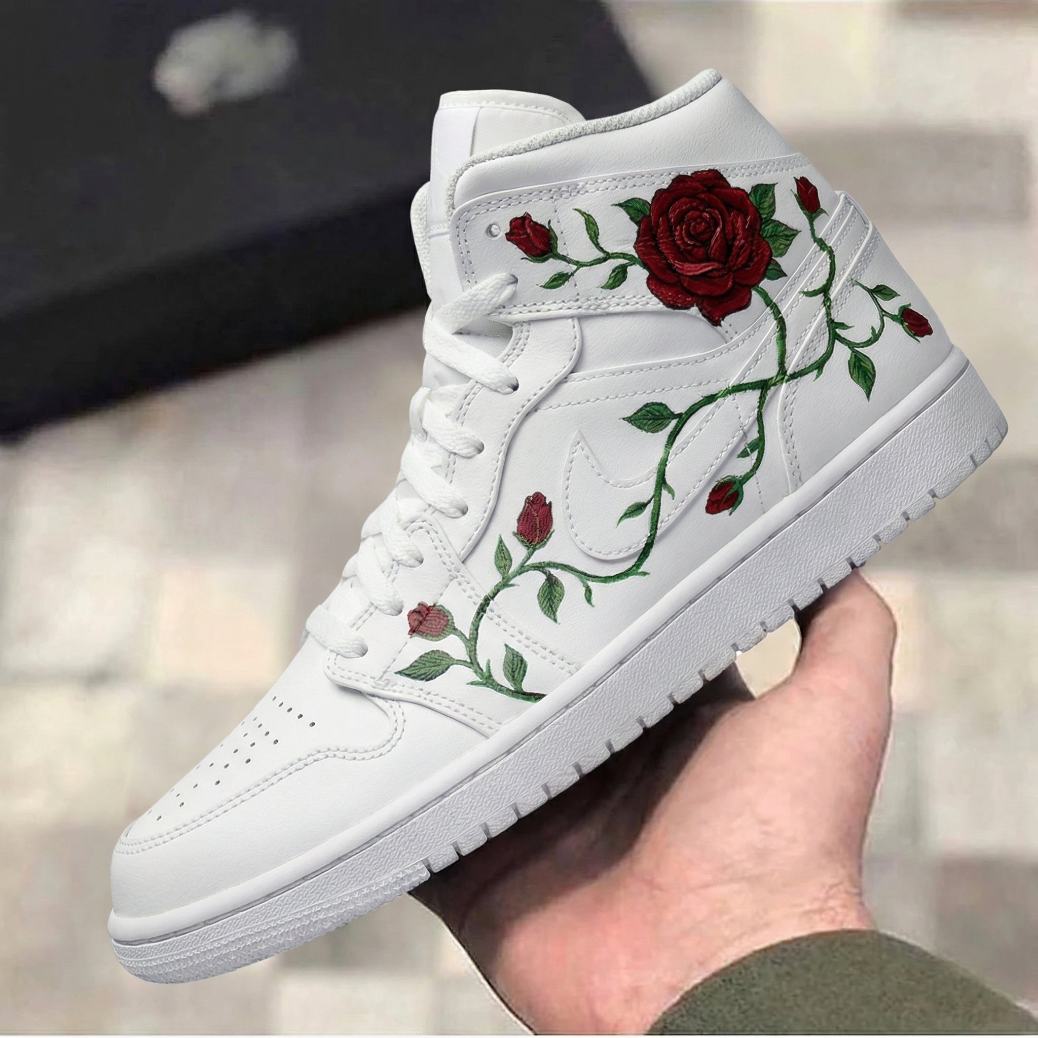 Jordan's With Roses Custom Air Jordan 1 Red Green Rose Vines – Lilaccustom