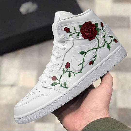 Custom Air Jordan 1 Red Green Rose Vines