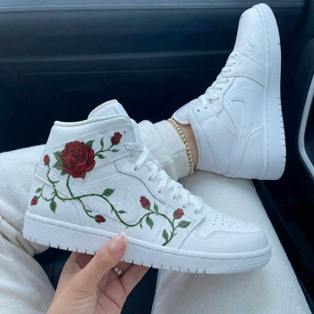 Custom Air Jordan 1 Red Green Rose Vines