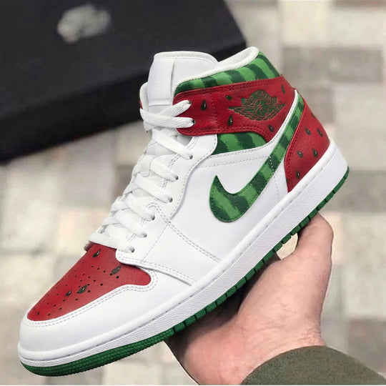 Custom Air Jordan 1 Red Green Watermelon Theme