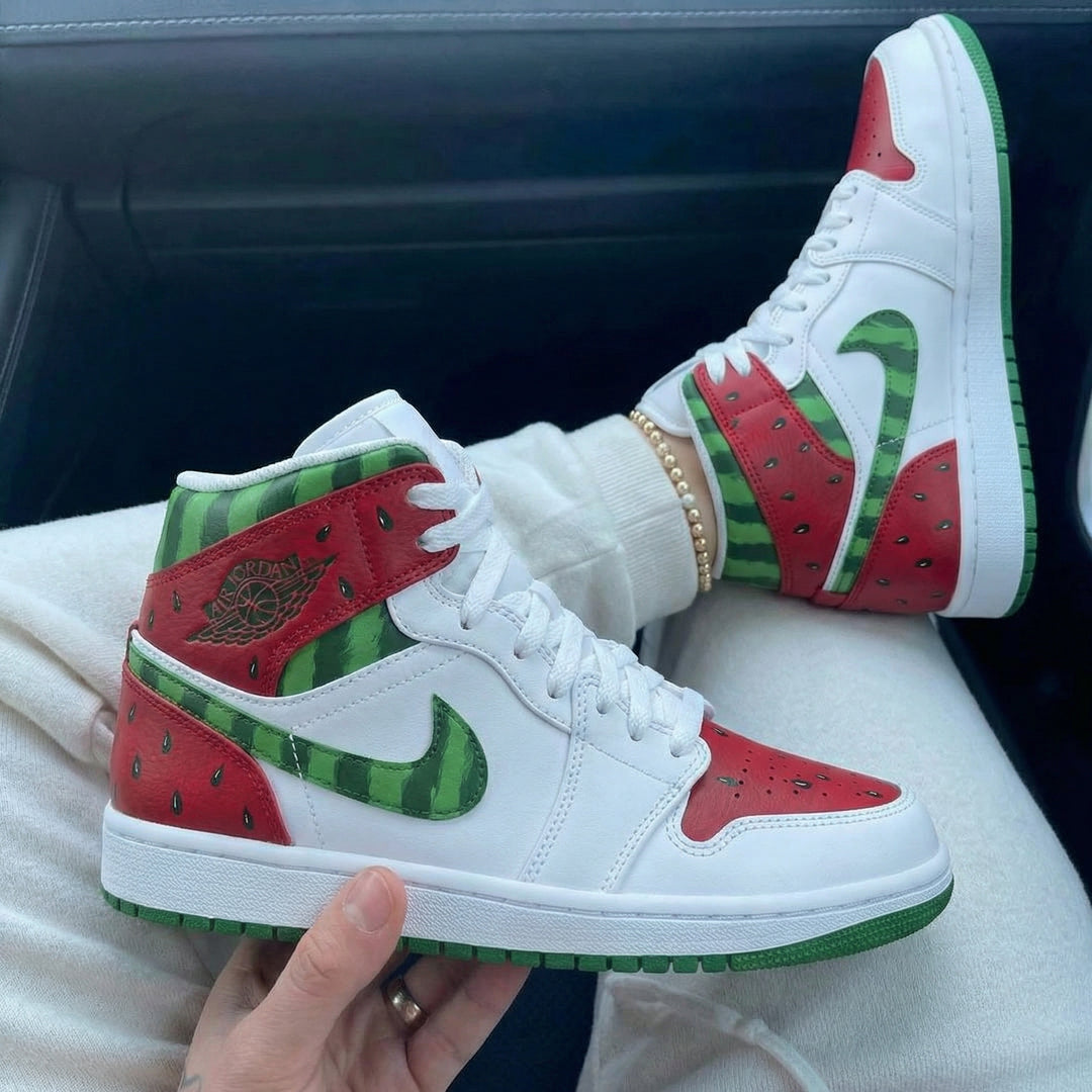 Custom Air Jordan 1 Red Green Watermelon Theme