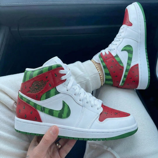 Custom Air Jordan 1 Red Green Watermelon Theme