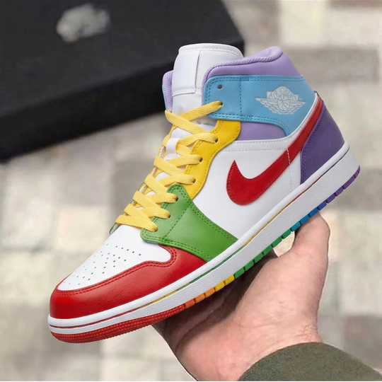 Custom Air Jordan 1 Red Green Yellow Purple Baby Blue Color Block