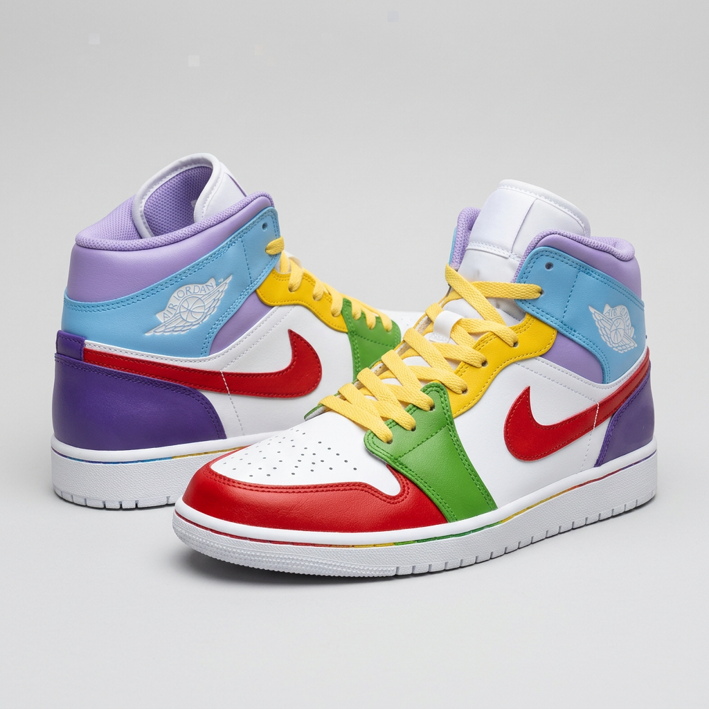 Custom Air Jordan 1 Red Green Yellow Purple Baby Blue Color Block