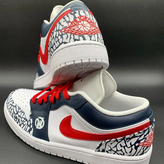 Custom Air Jordan 1 Red Navy Crackle Pattern