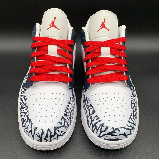 Custom Air Jordan 1 Red Navy Crackle Pattern