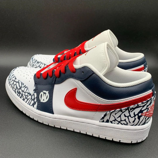 Custom Air Jordan 1 Red Navy Crackle Pattern