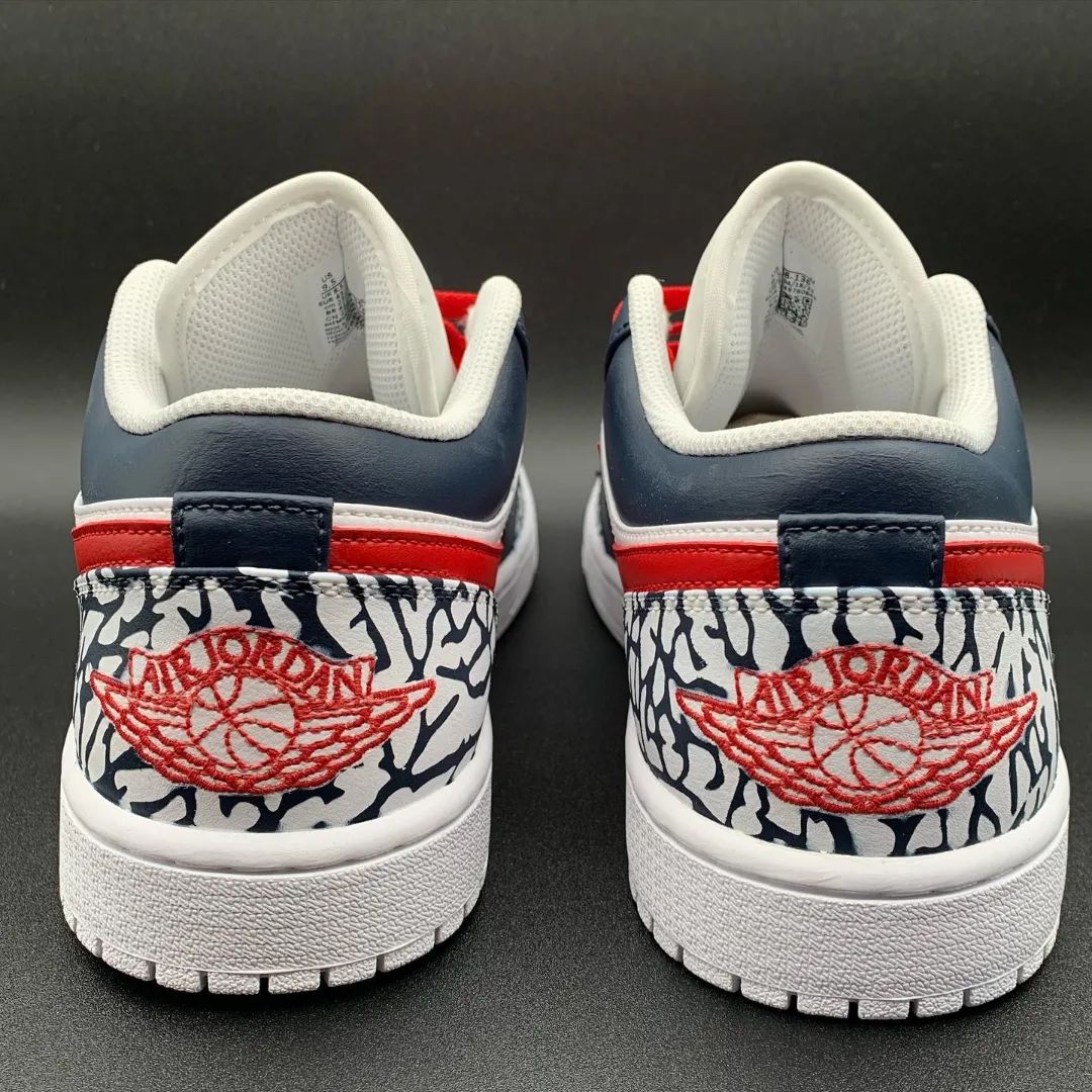 Custom Air Jordan 1 Red Navy Crackle Pattern