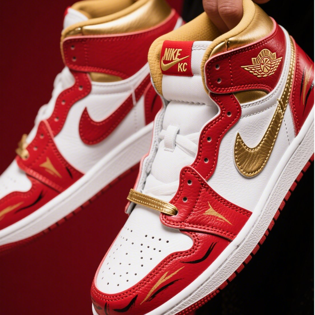 Custom Air Jordan 1 Red White Gold Kansas City Royals MLB 