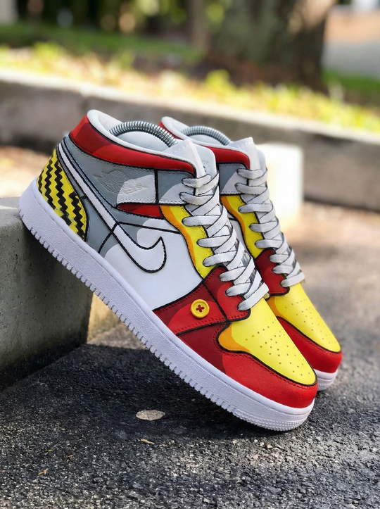 Custom Air Jordan 1 Red Yellow Gray Graphic Design