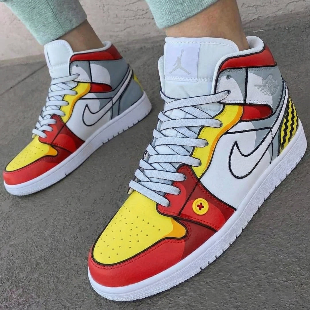 Custom Air Jordan 1 Red Yellow Gray Graphic Design