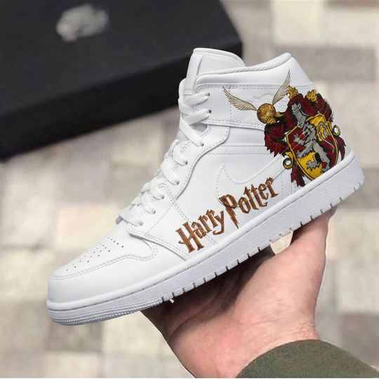 Custom Air Jordan 1 Red Yellow Harry Potter Golden Snitch Gryffindor Crest