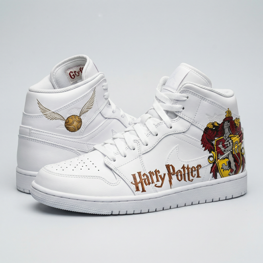 Custom Air Jordan 1 Red Yellow Harry Potter Golden Snitch Gryffindor Crest