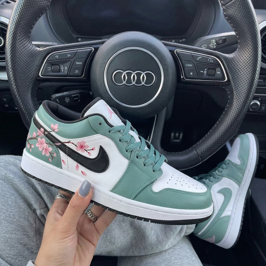 Custom Air Jordan 1 Sage Green Cherry Blossom