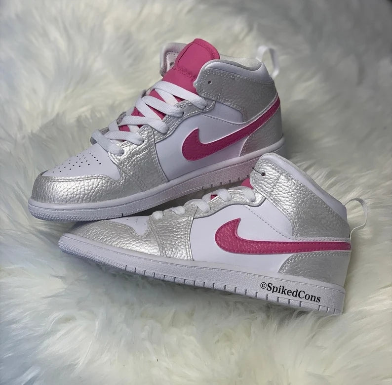 Custom Air Jordan 1 Silver White And Pink