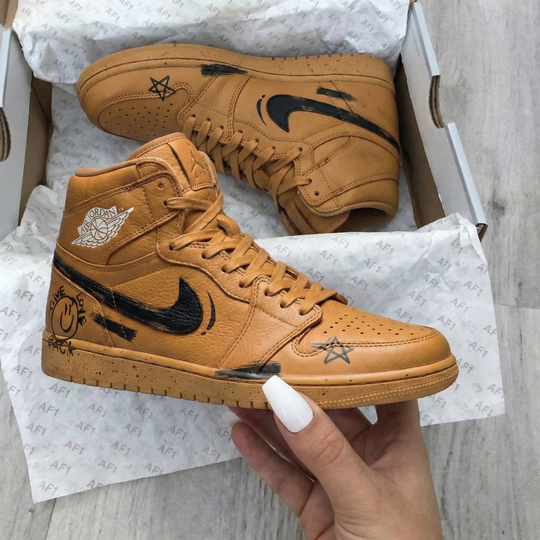 Custom Air Jordan 1 Tan Graffiti Design