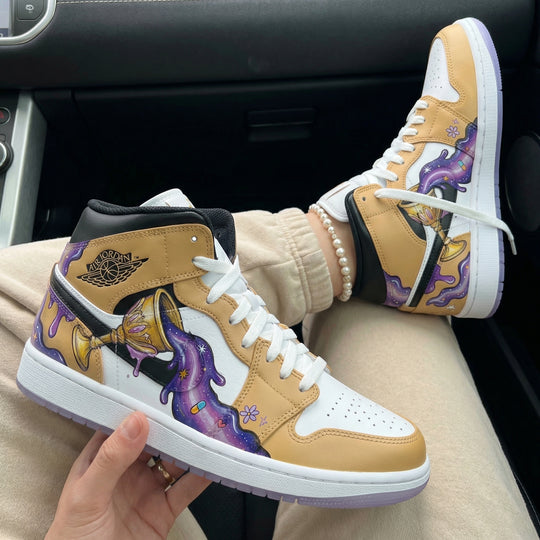 Custom Air Jordan 1 Tan White Purple Magic Pattern