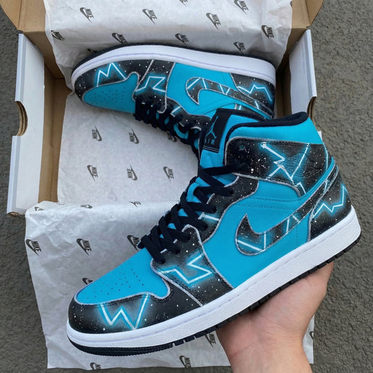 Custom Air Jordan 1 Teal Black Star Pattern